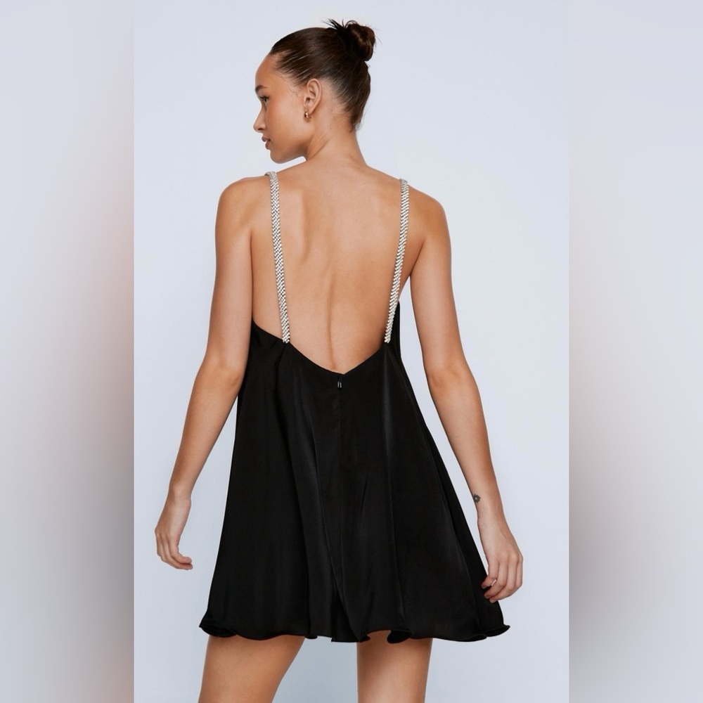 Diamanté Strap Satin Swing Mini Dress. - Picture 2 of 3